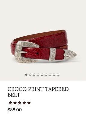 Stetson Red Leather Western Belt with Ornate Silver-Tone Buckle